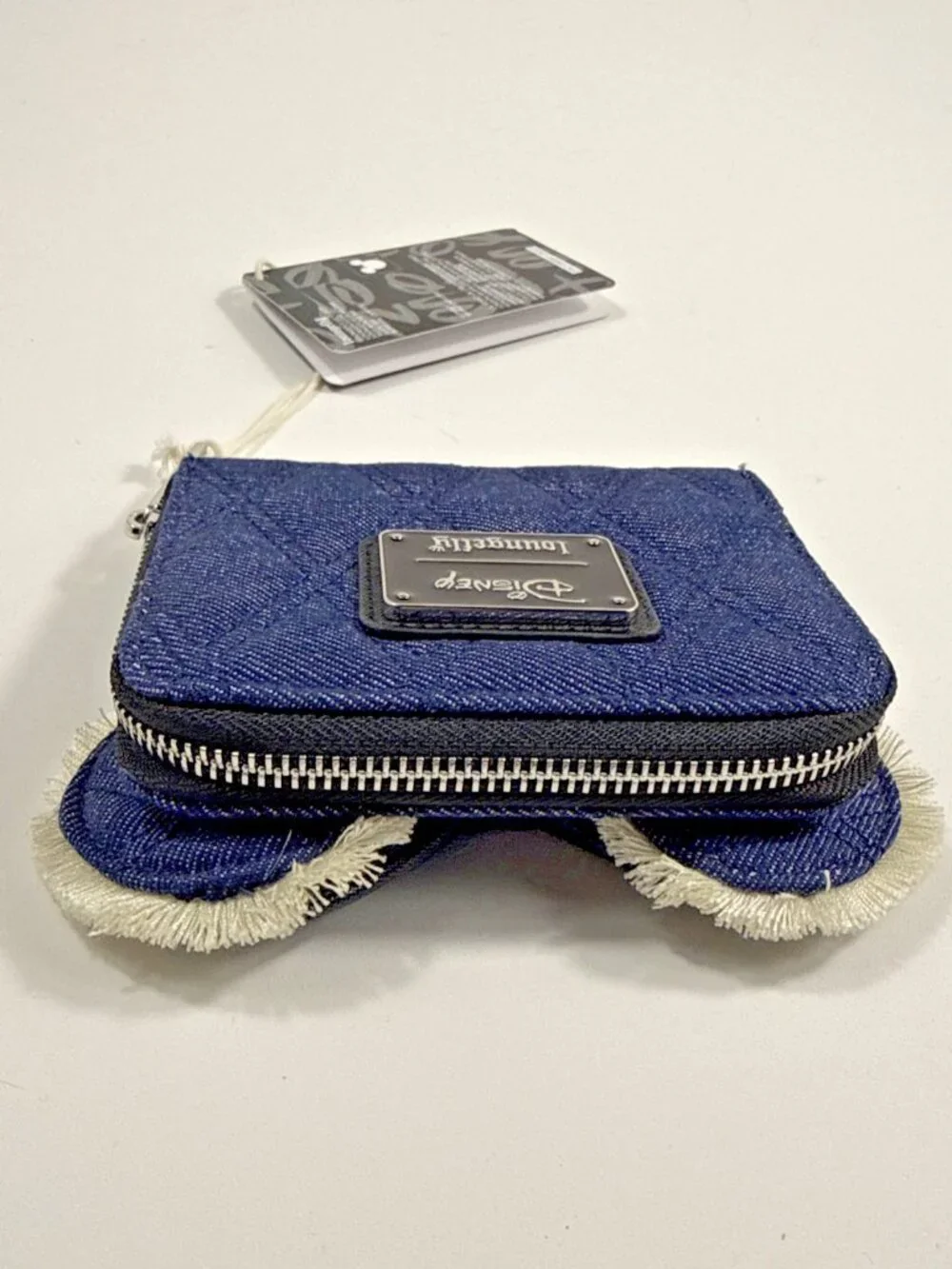 Loungefly Disney Minnie Mouse Quilted Denim Mini Zip Wallet Blue/Black NWT